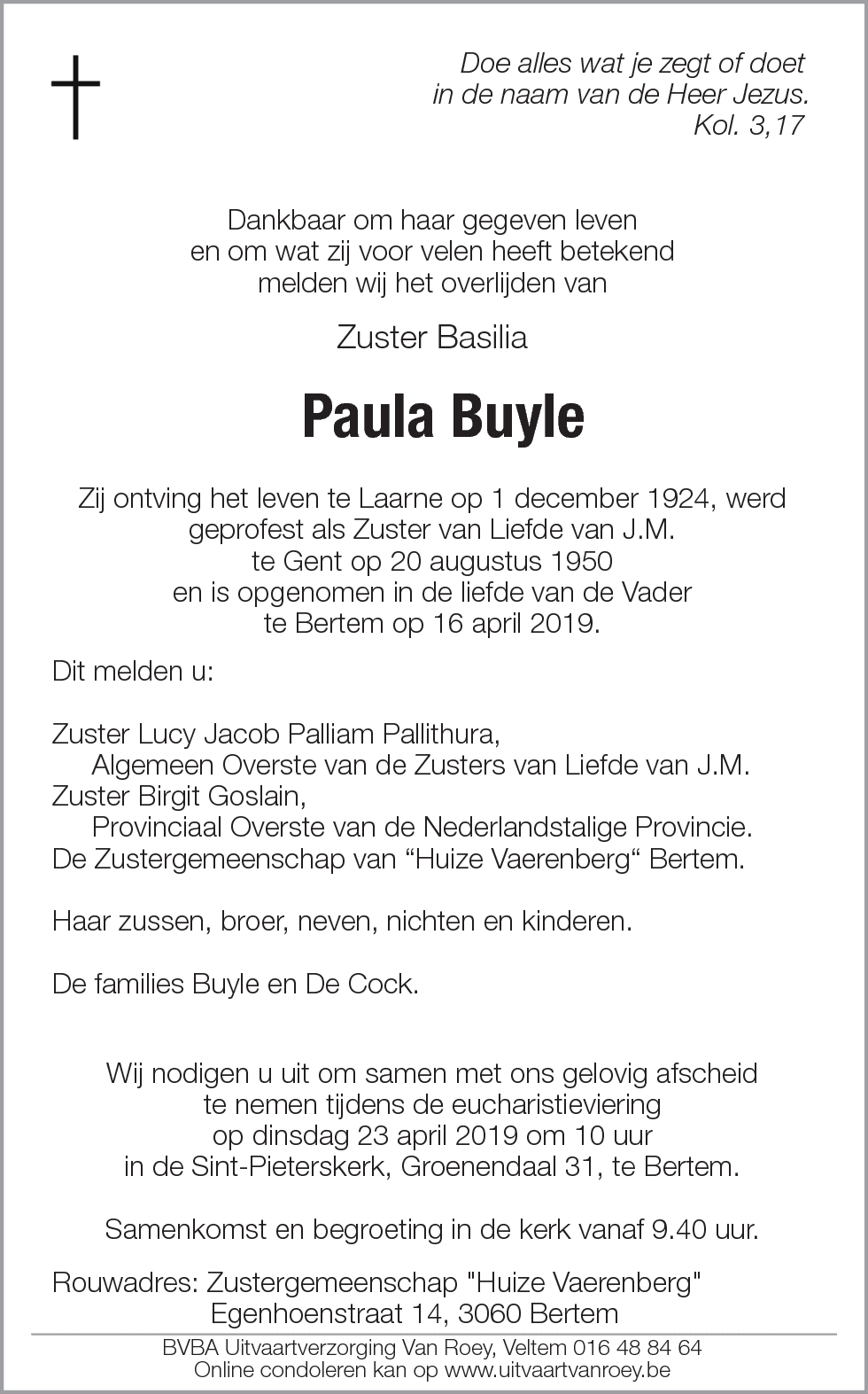 Paula Buyle Zuster Basilia