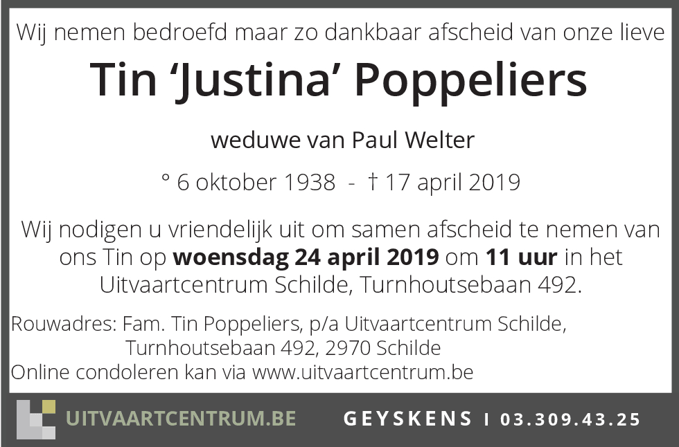 Tin 'Justina' Poppeliers