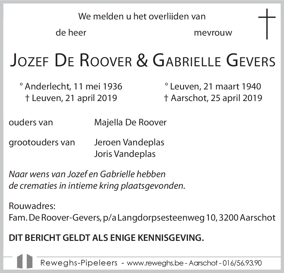 Jozef en Gabrielle De Roover-Gevers