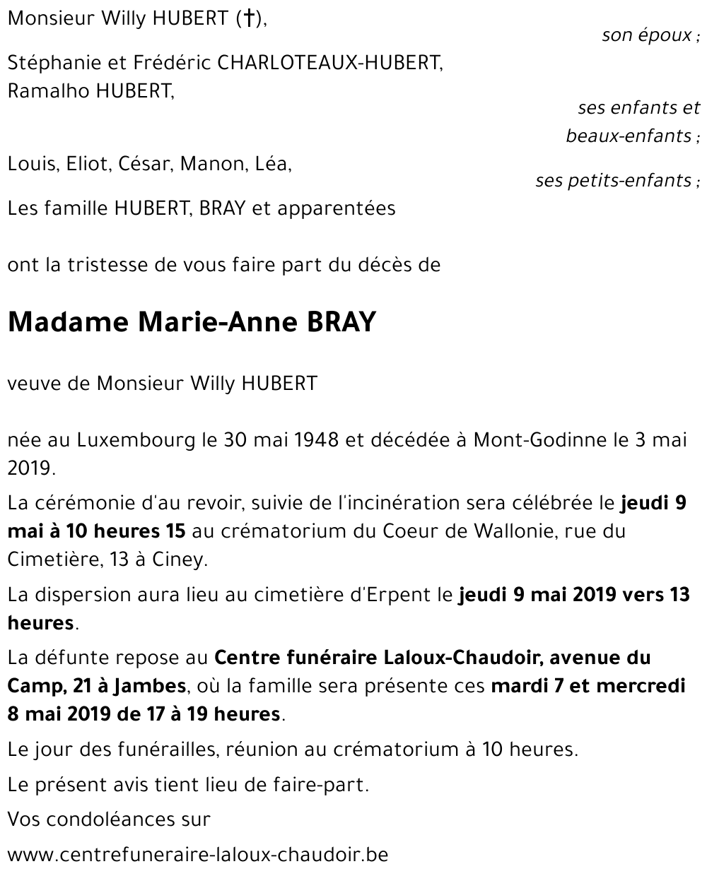 Marie-Anne BRAY