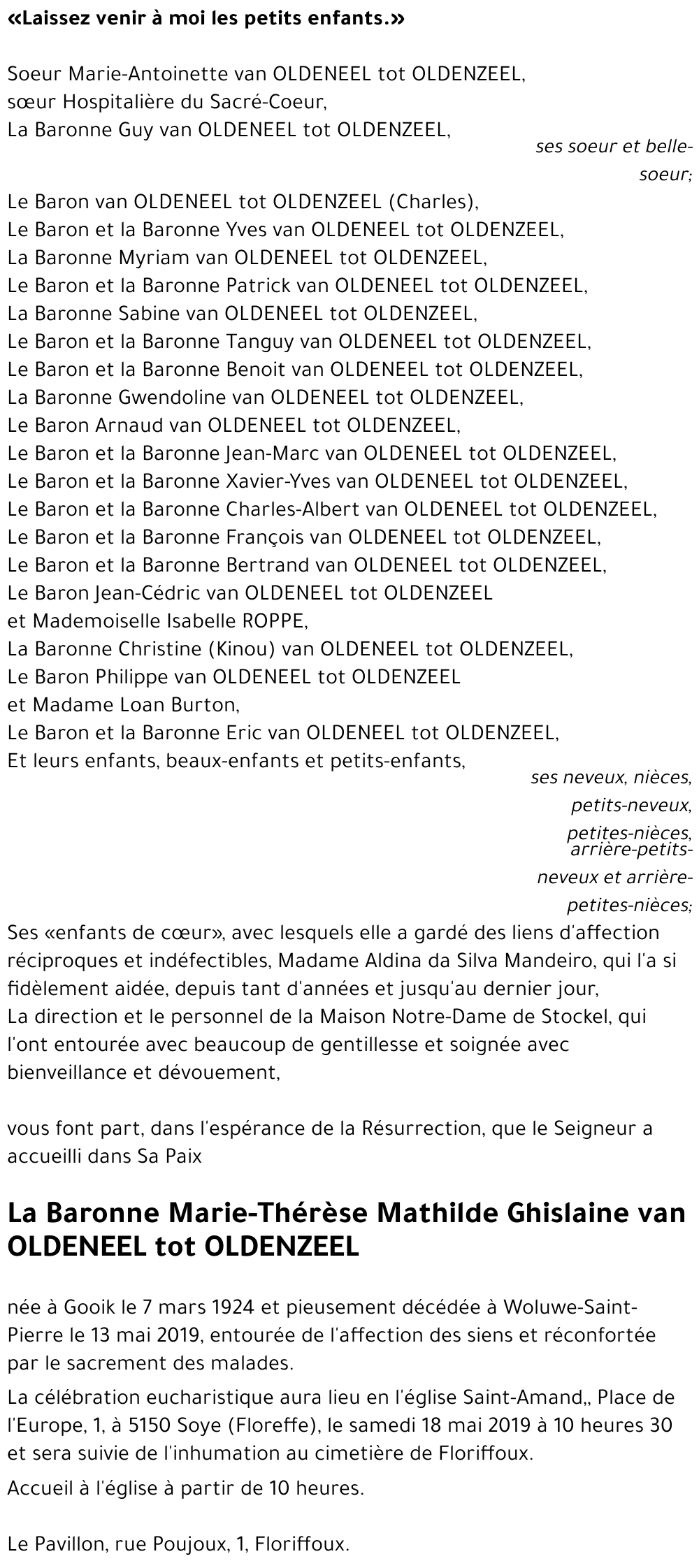 Marie-Thérèse Mathilde Ghislaine van OLDENEEL tot OLDENZEEL