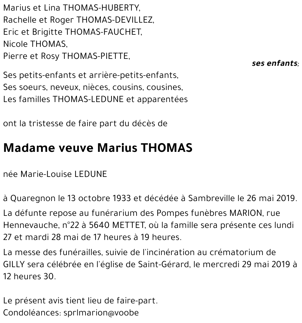 veuve Marius THOMAS