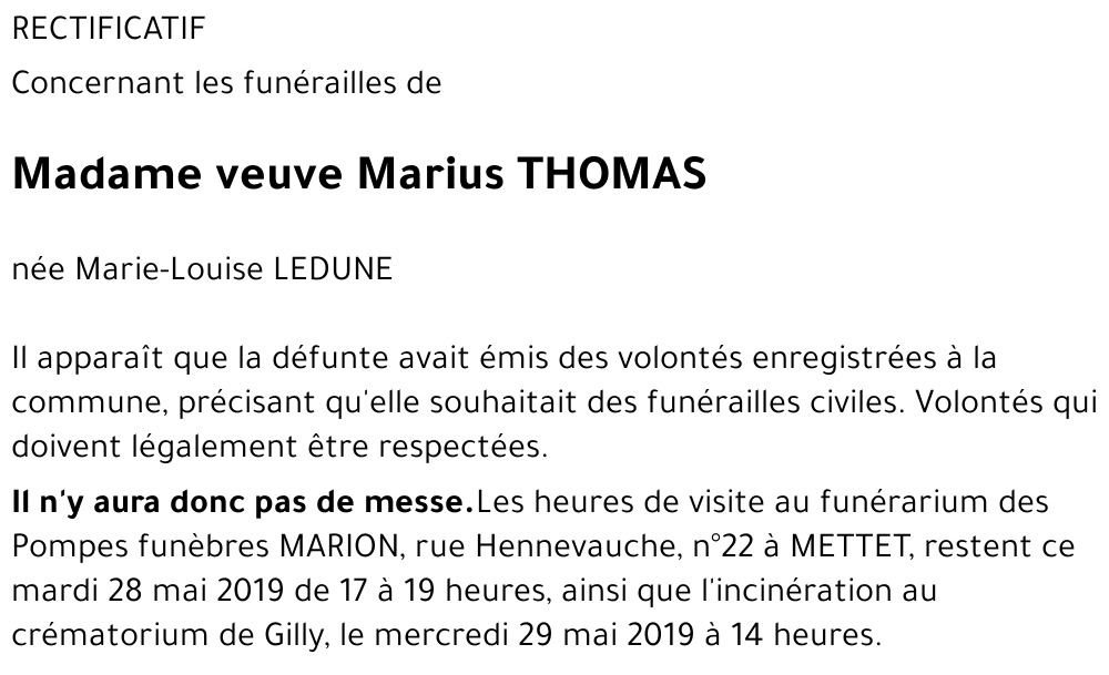 veuve Marius THOMAS