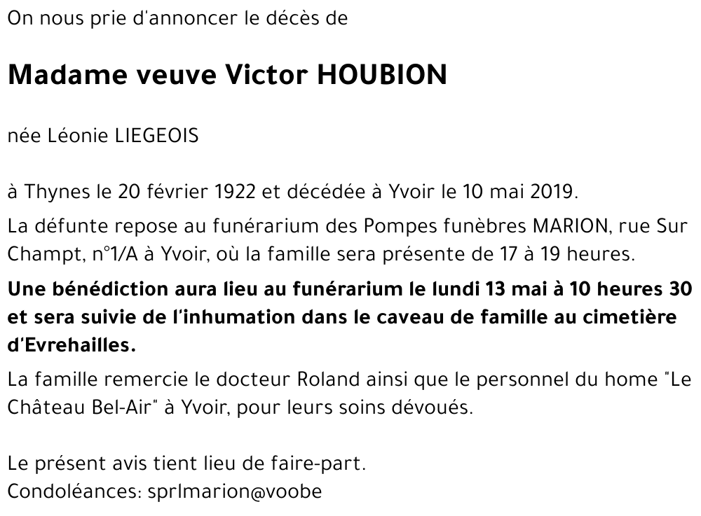 veuve Victor HOUBION