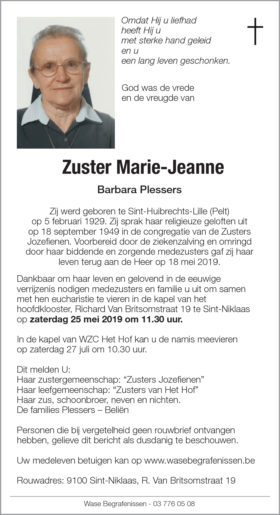 Zuster Marie-Jeanne Plessers
