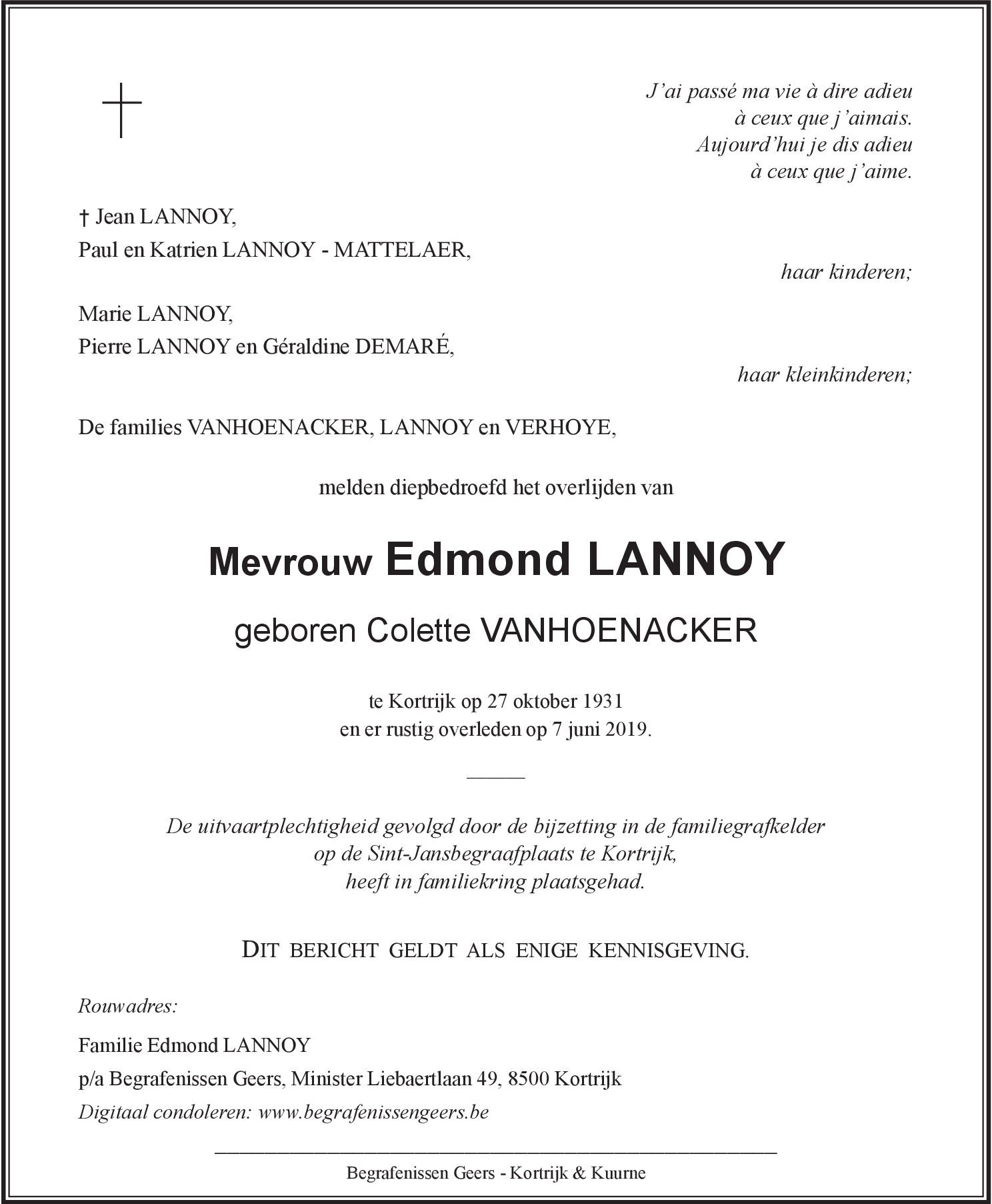 Colette LANNOY - VANHOENACKER