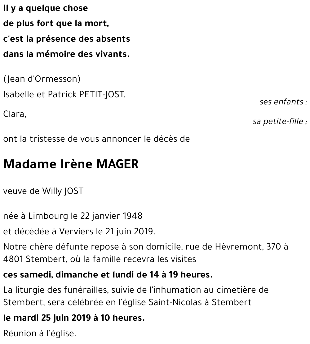 Irène MAGER