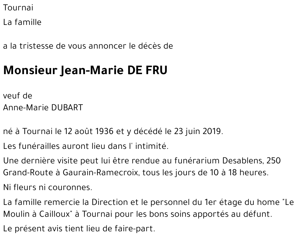 Jean-Marie DE FRU