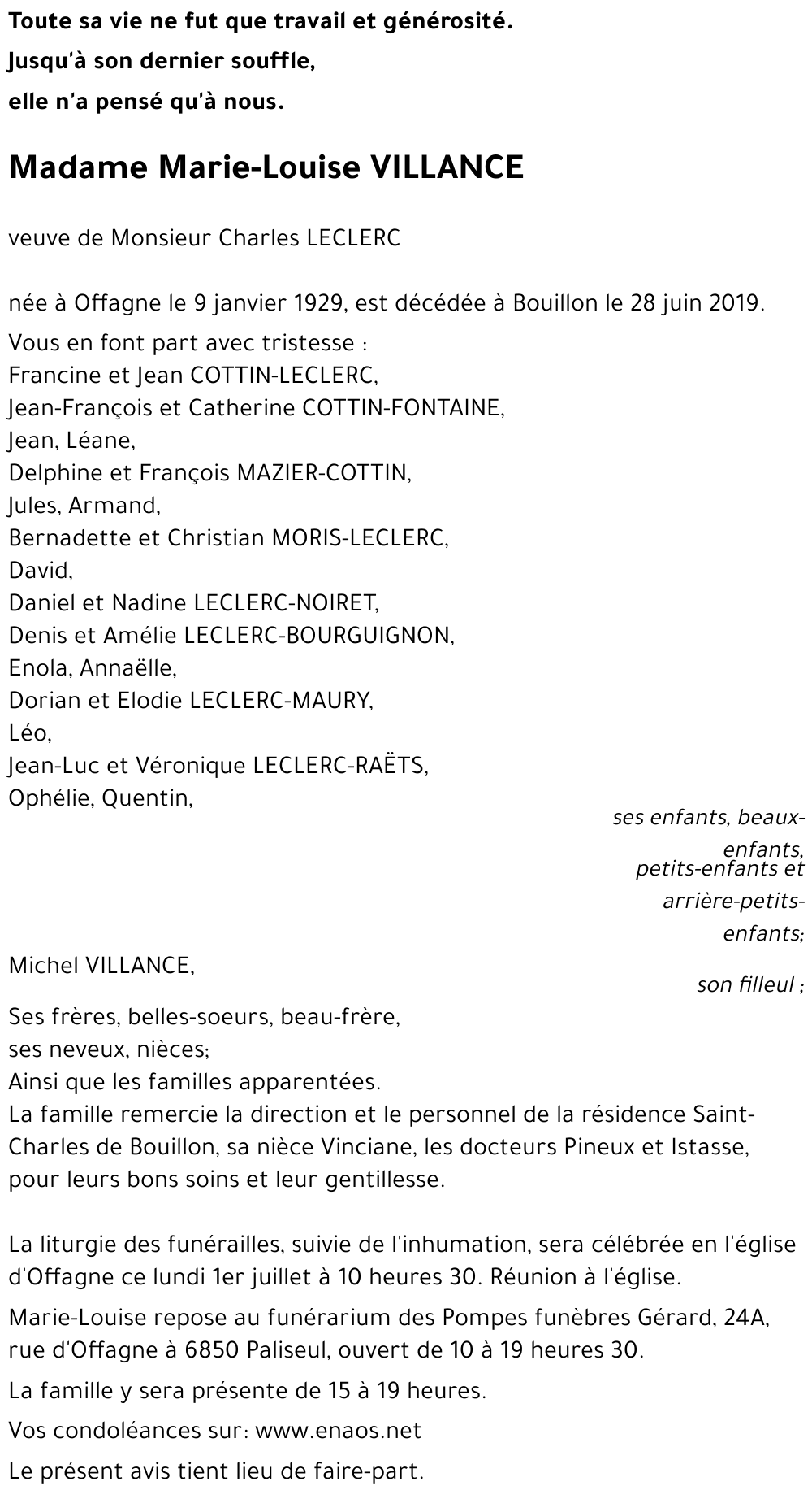 Marie-Louise VILLANCE