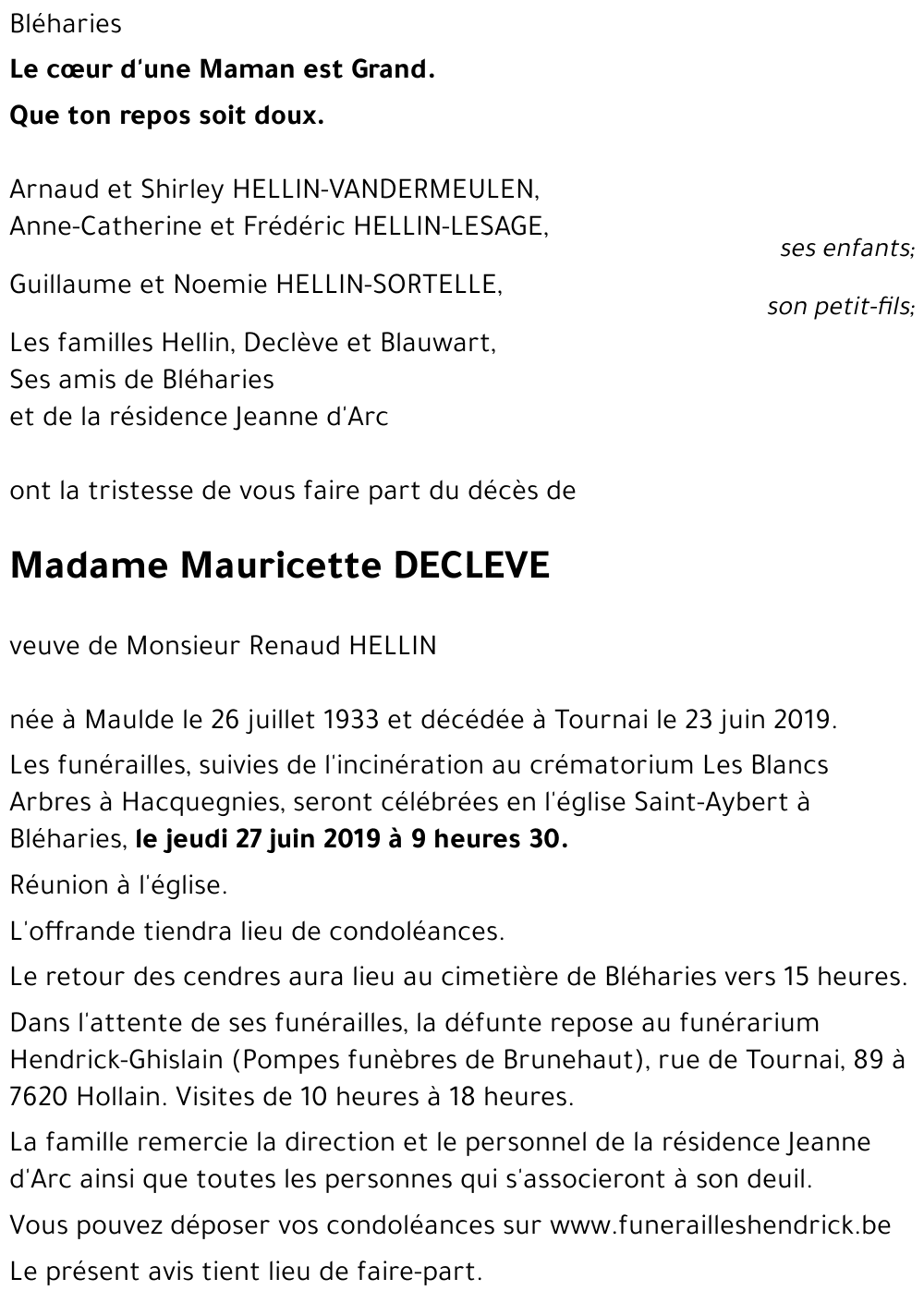 Mauricette DECLEVE