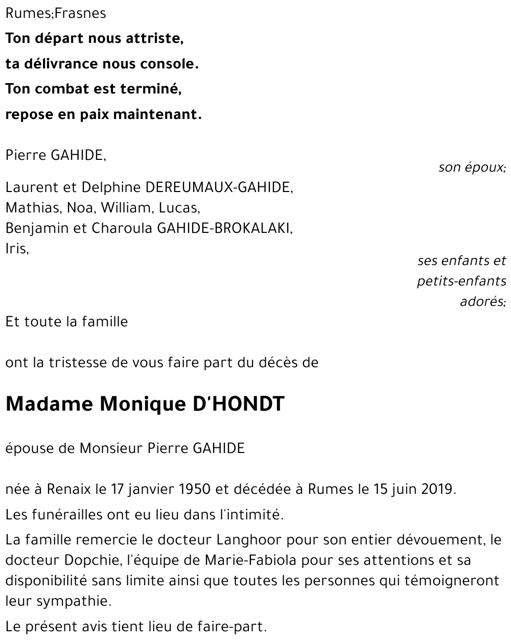 Monique D'HONDT