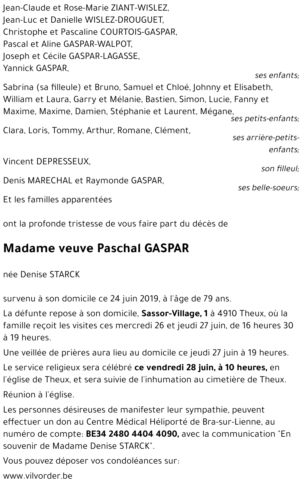 veuve Paschal GASPAR