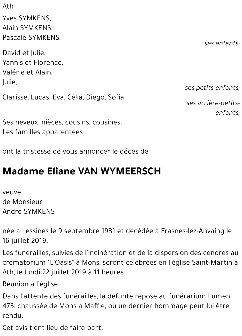 Eliane VAN WYMEERSCH