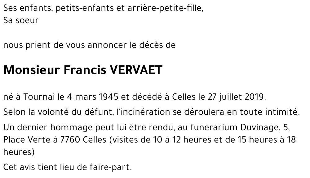 Francis VERVAET