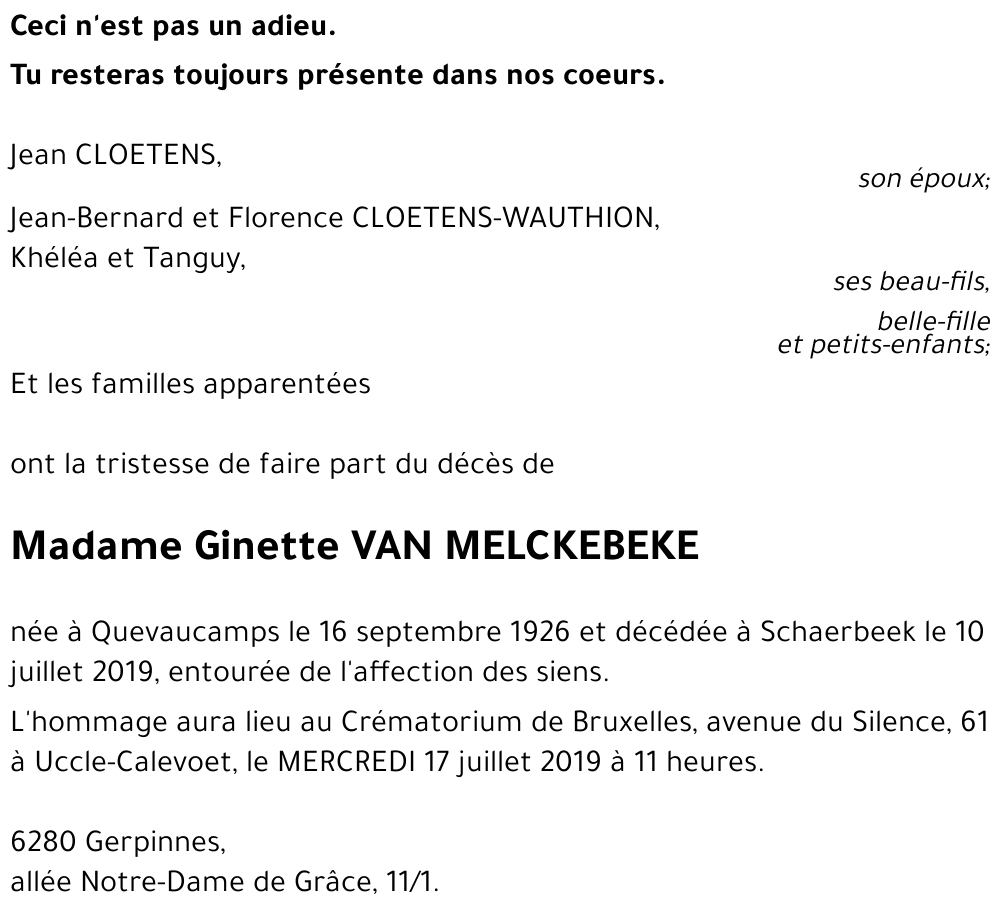 Ginette VAN MELCKEBEKE