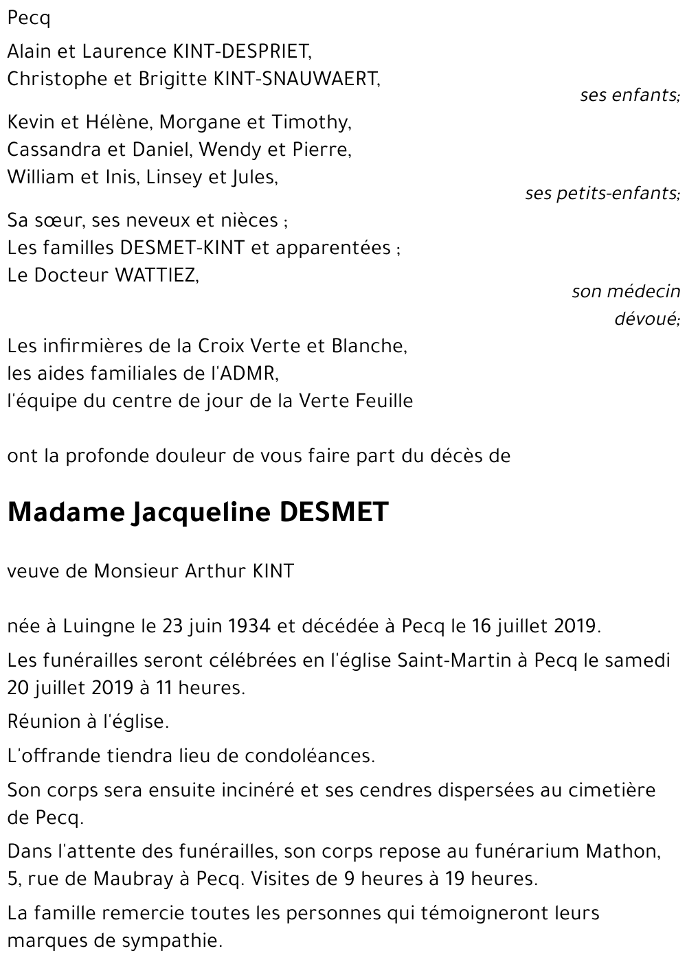 Jacqueline DESMET
