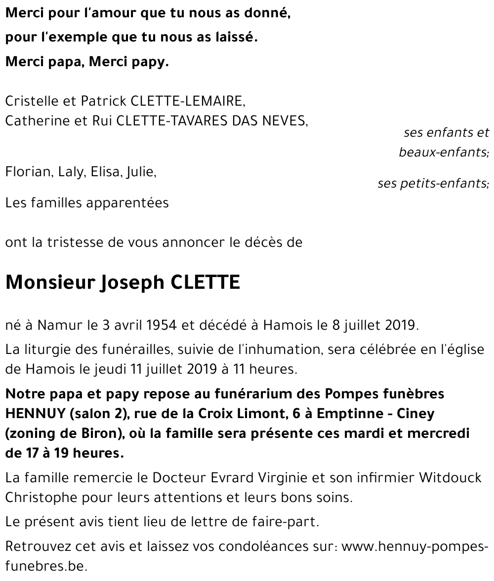 Joseph CLETTE