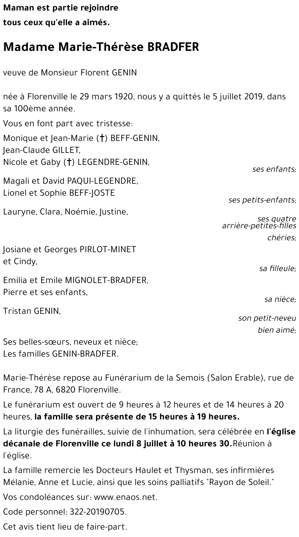 Marie-Thérèse BRADFER