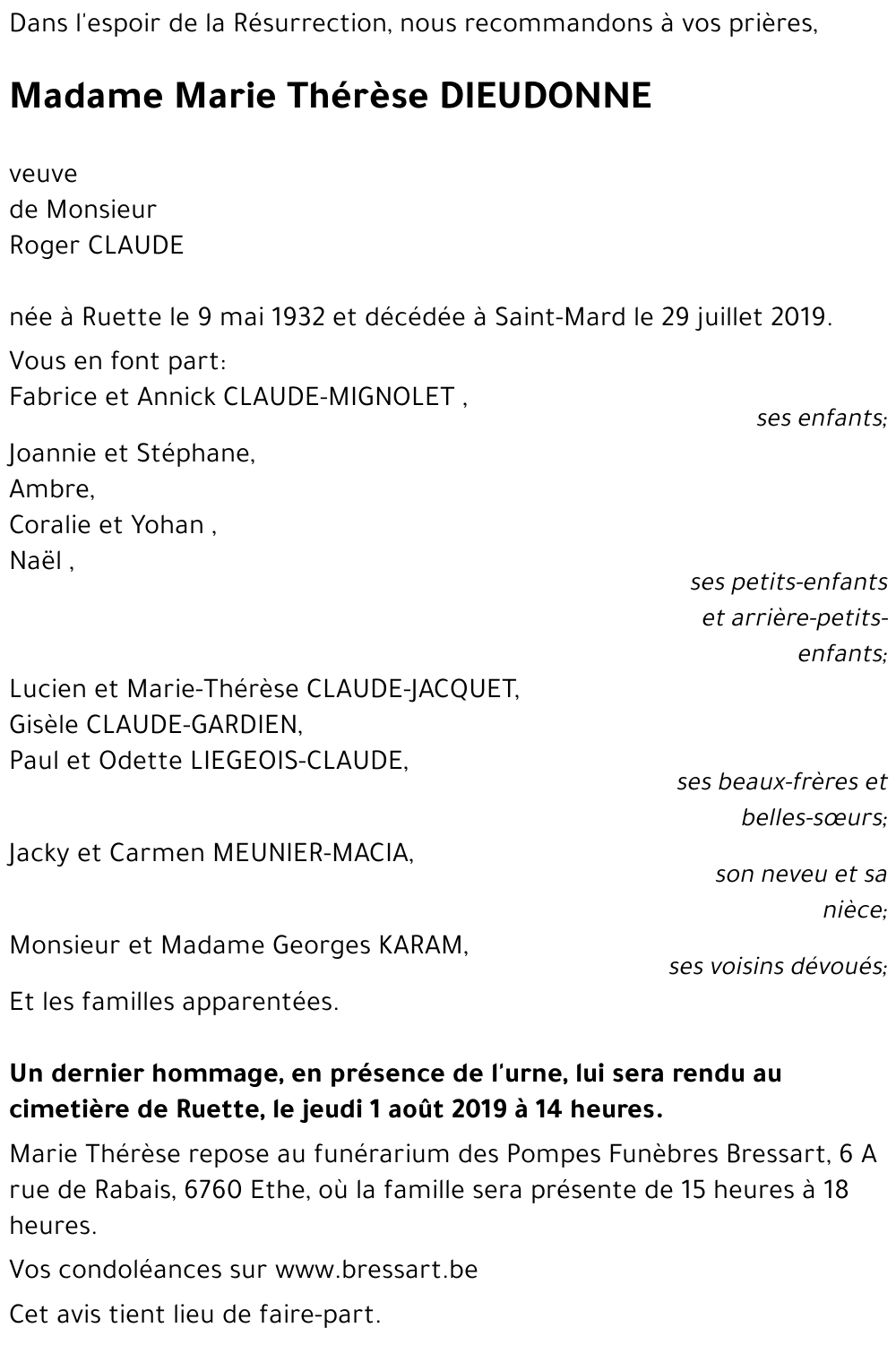 Marie Thérèse DIEUDONNE 