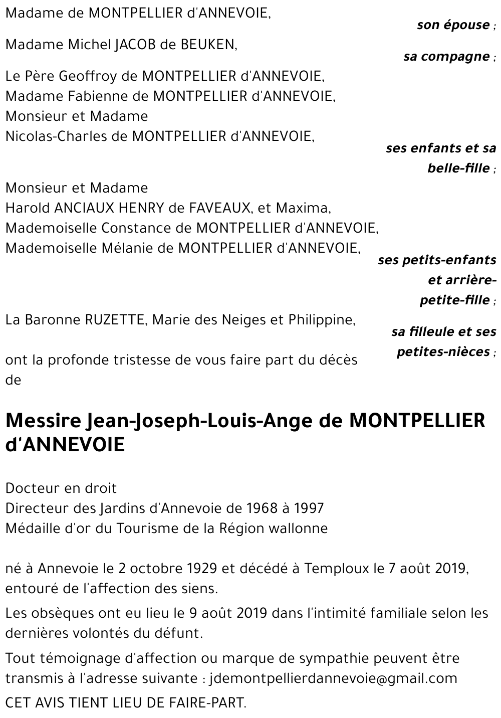 Jean-Joseph-Louis-Ange de MONTPELLIER d'ANNEVOIE