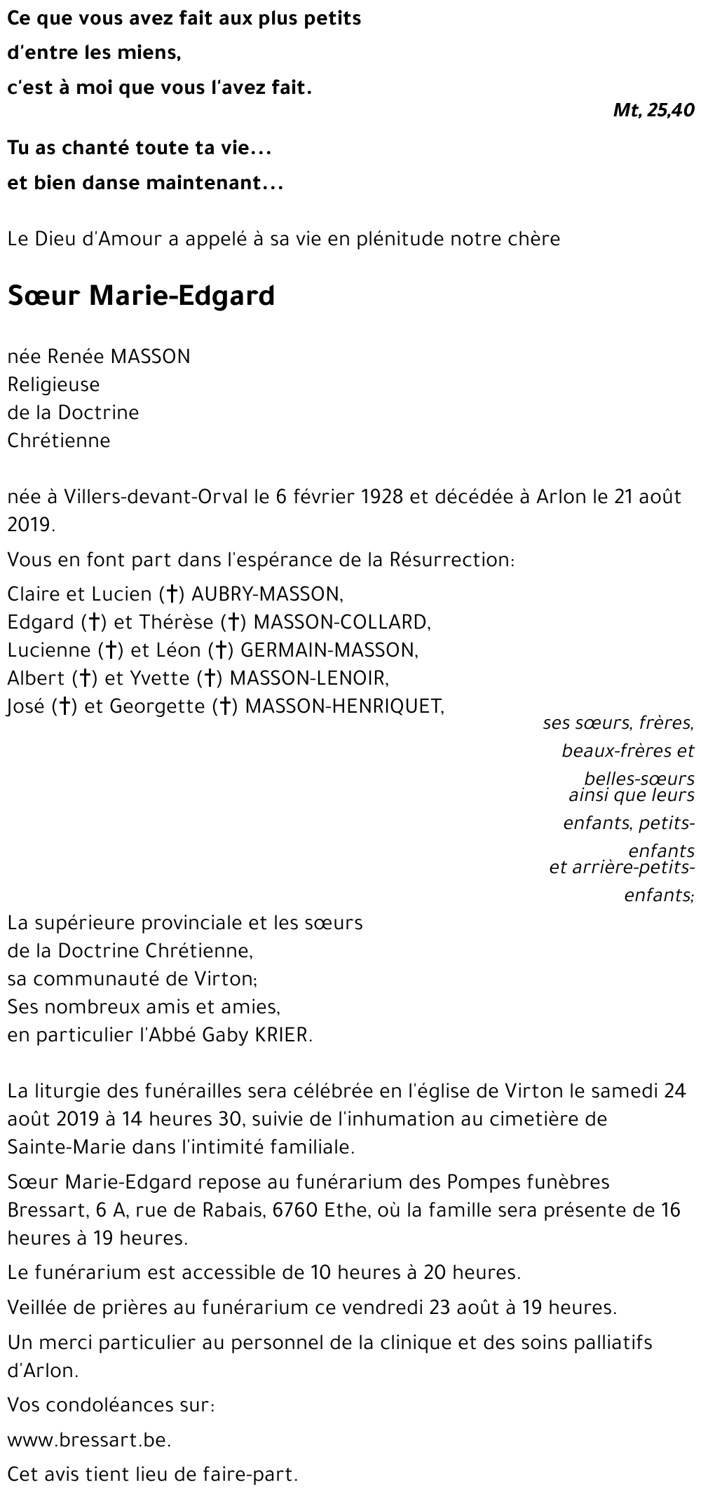 Marie-Edgard née Renée MASSON 