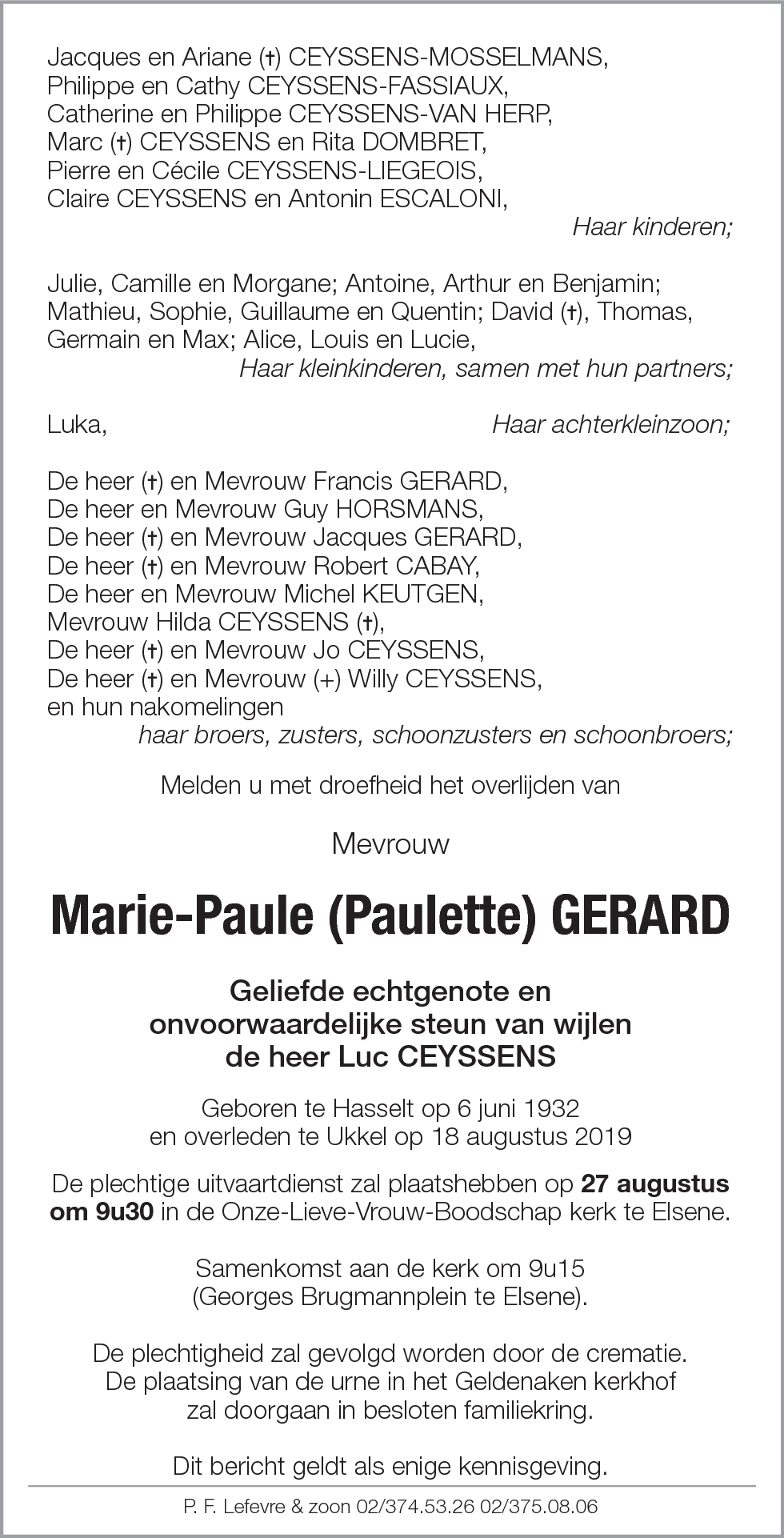 Marie-Paule (Paulette) Gerard