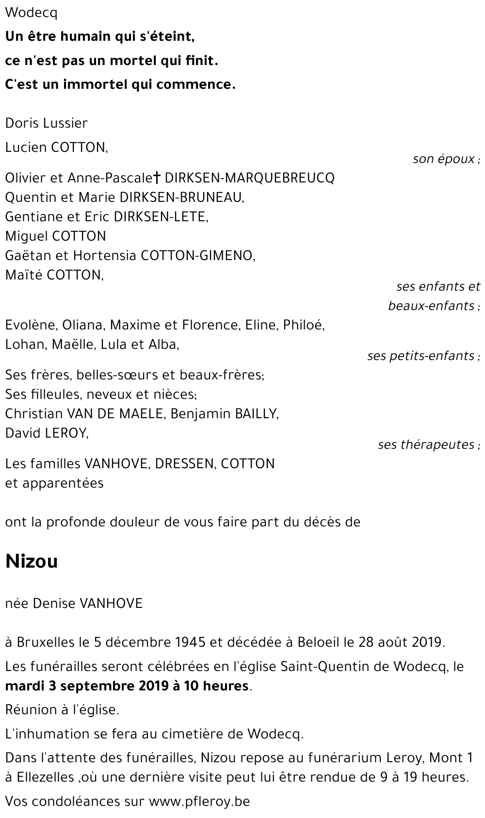 Nizou née Denise Vanhove