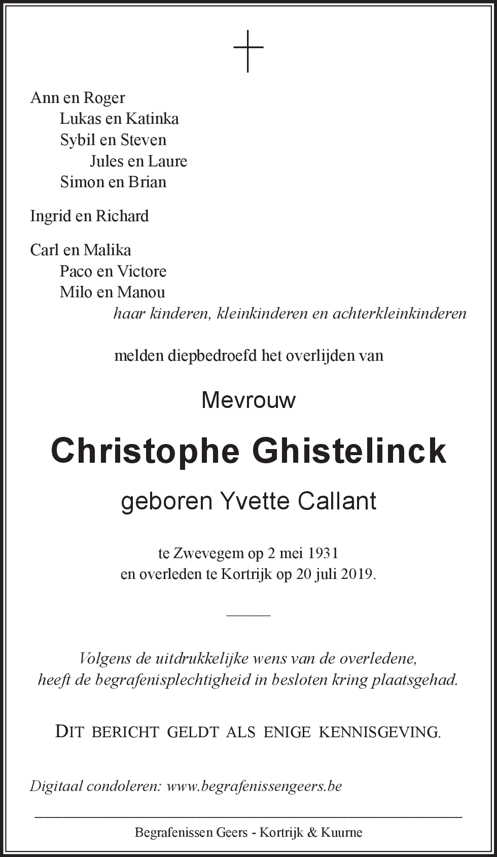 Yvette GHISTELINCK - CALLANT