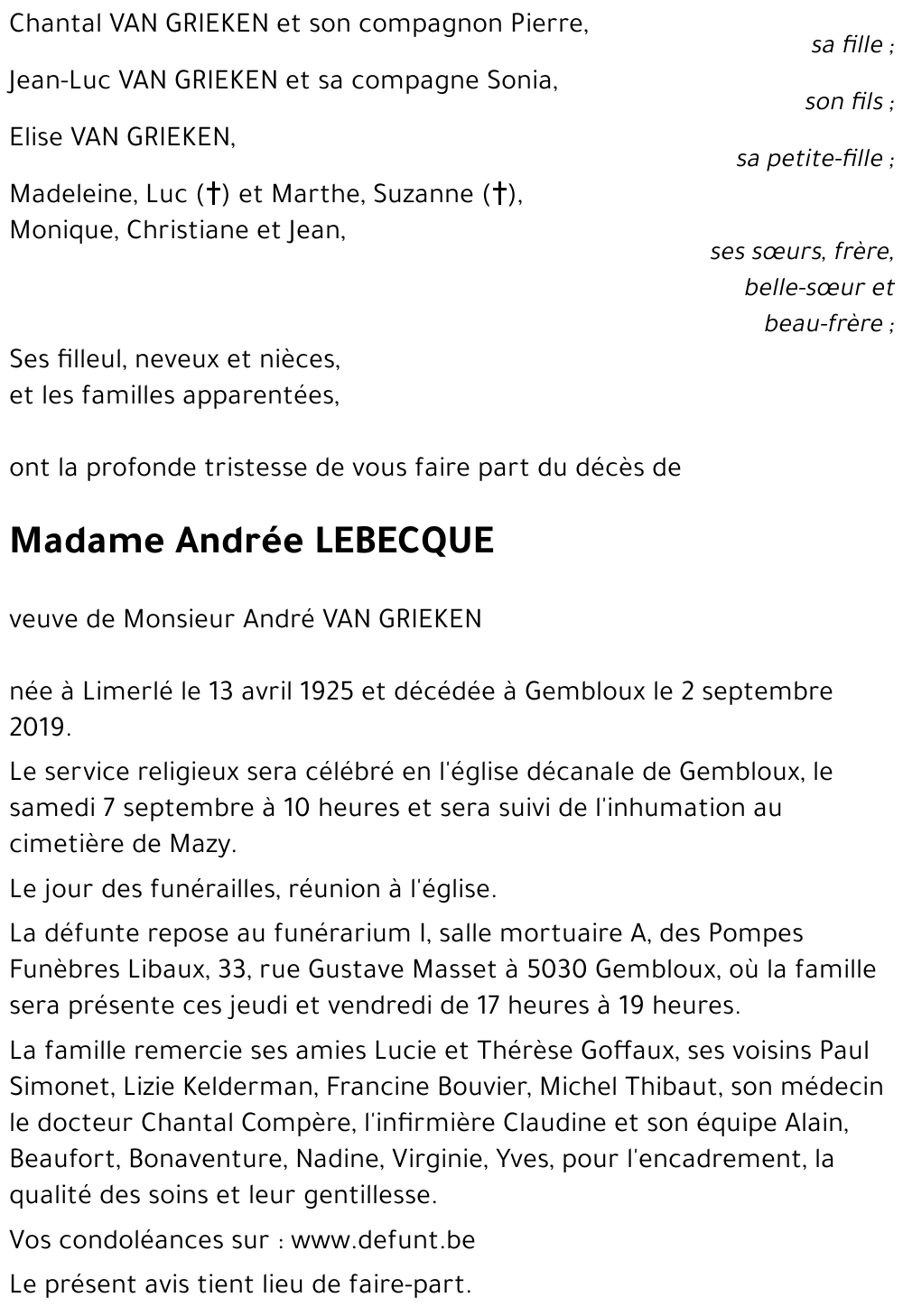 Andrée LEBECQUE