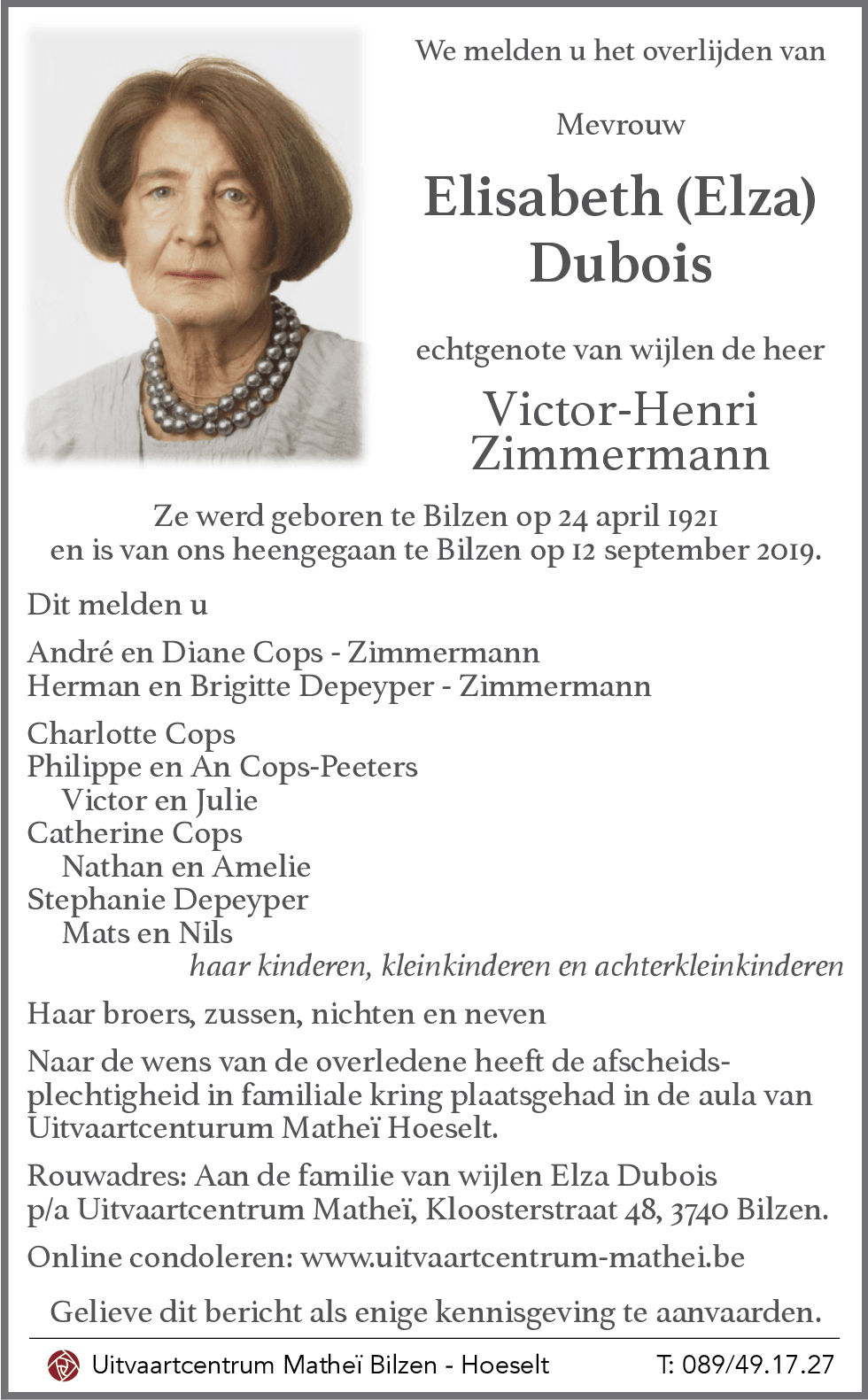 Elisabeth (Elza) DUBOIS