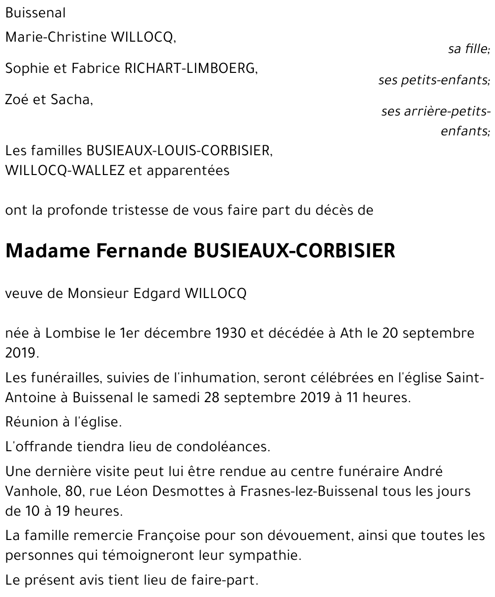 Fernande BUSIEAUX-CORBISIER