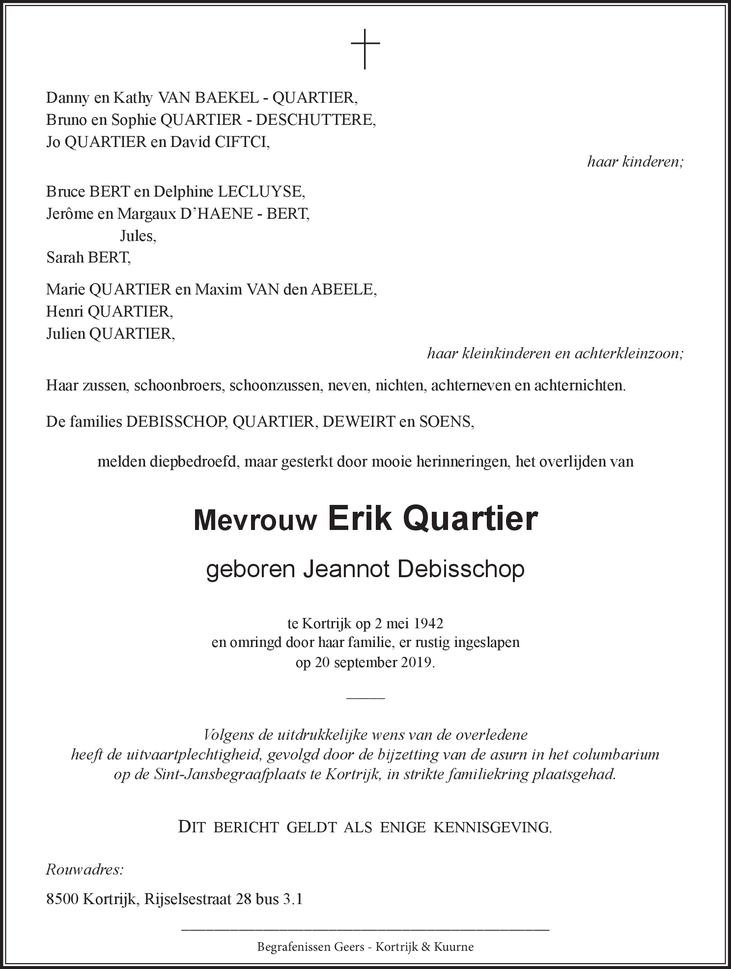 Jeannot QUARTIER - DEBISSCHOP