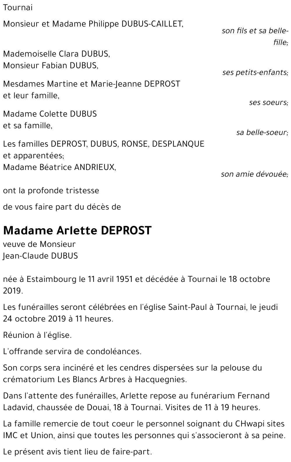 Arlette DEPROST