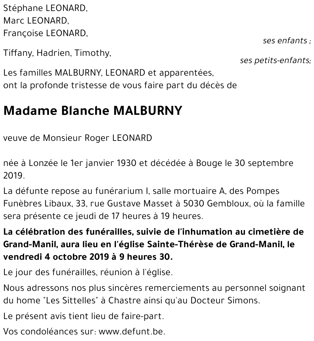 Blanche MALBURNY