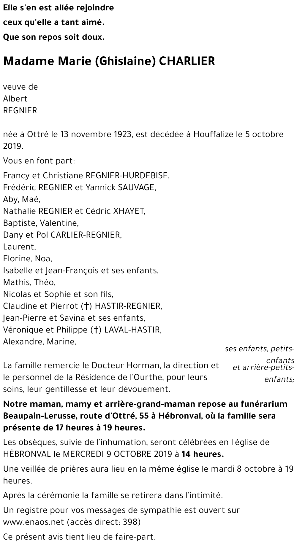 Marie ( Ghislaine ) CHARLIER