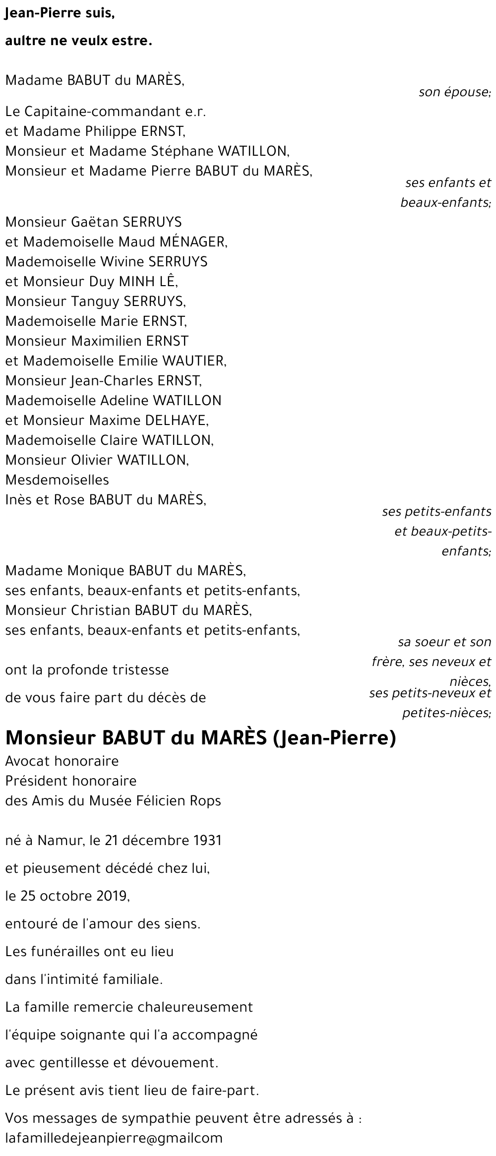 BABUT du MARÈS Jean-Pierre