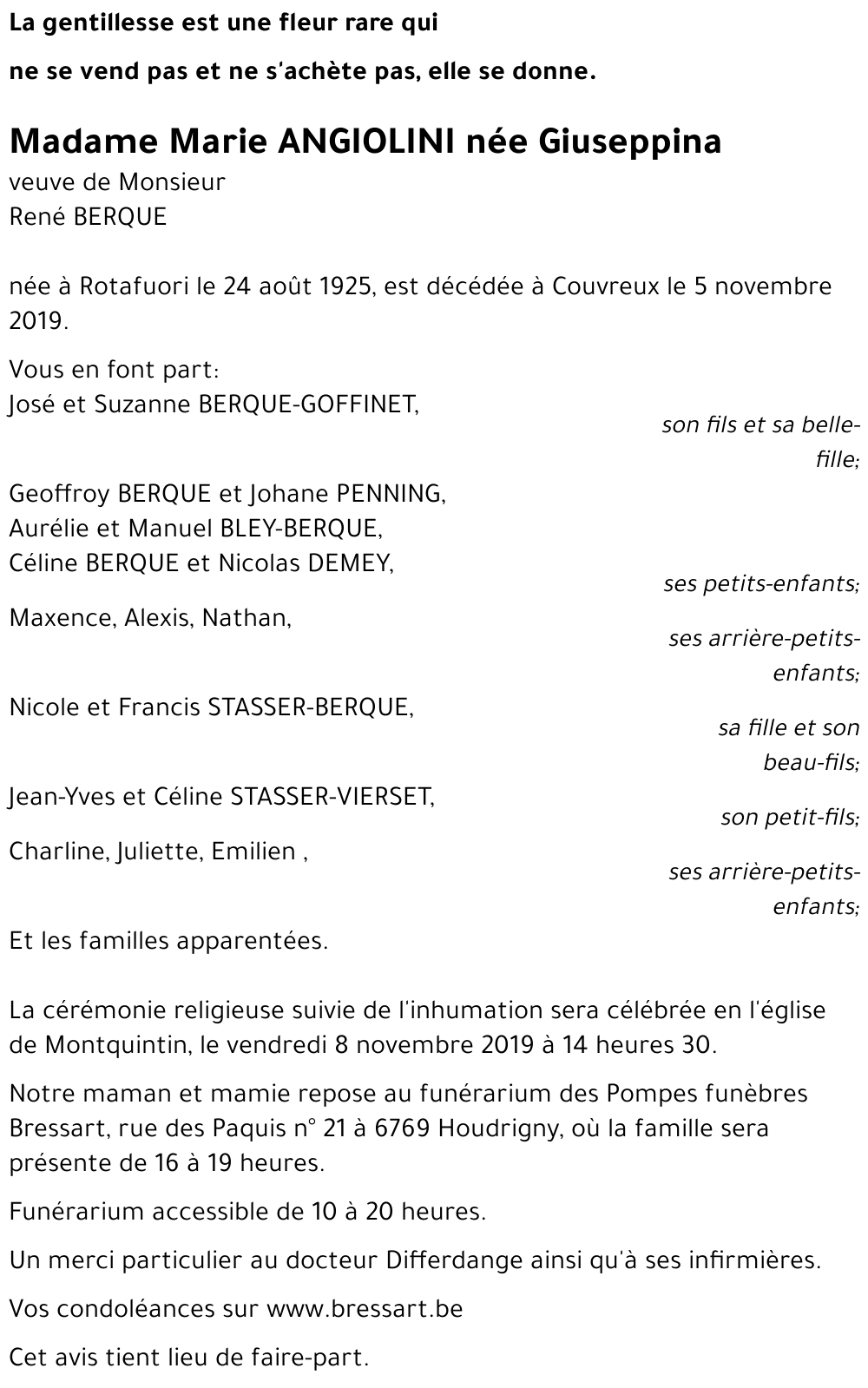 Marie ANGIOLINI née Giuseppina 