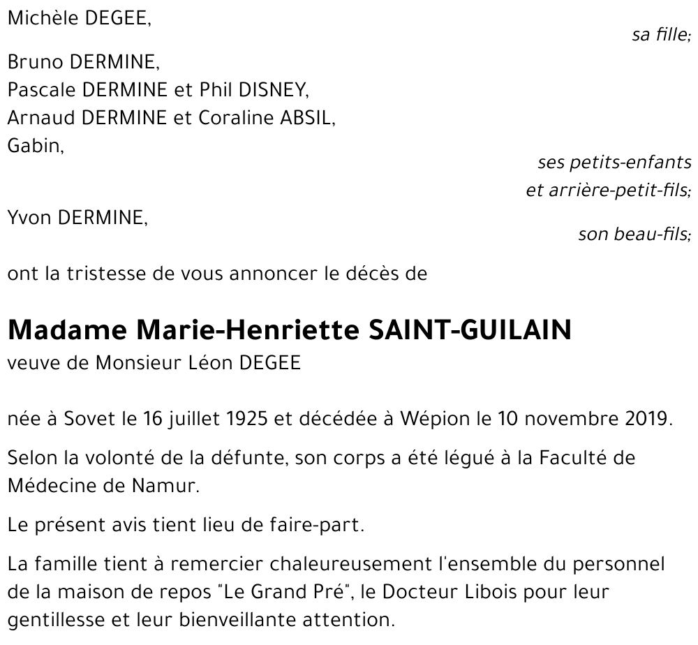Marie-Henriette SAINT-GUILAIN