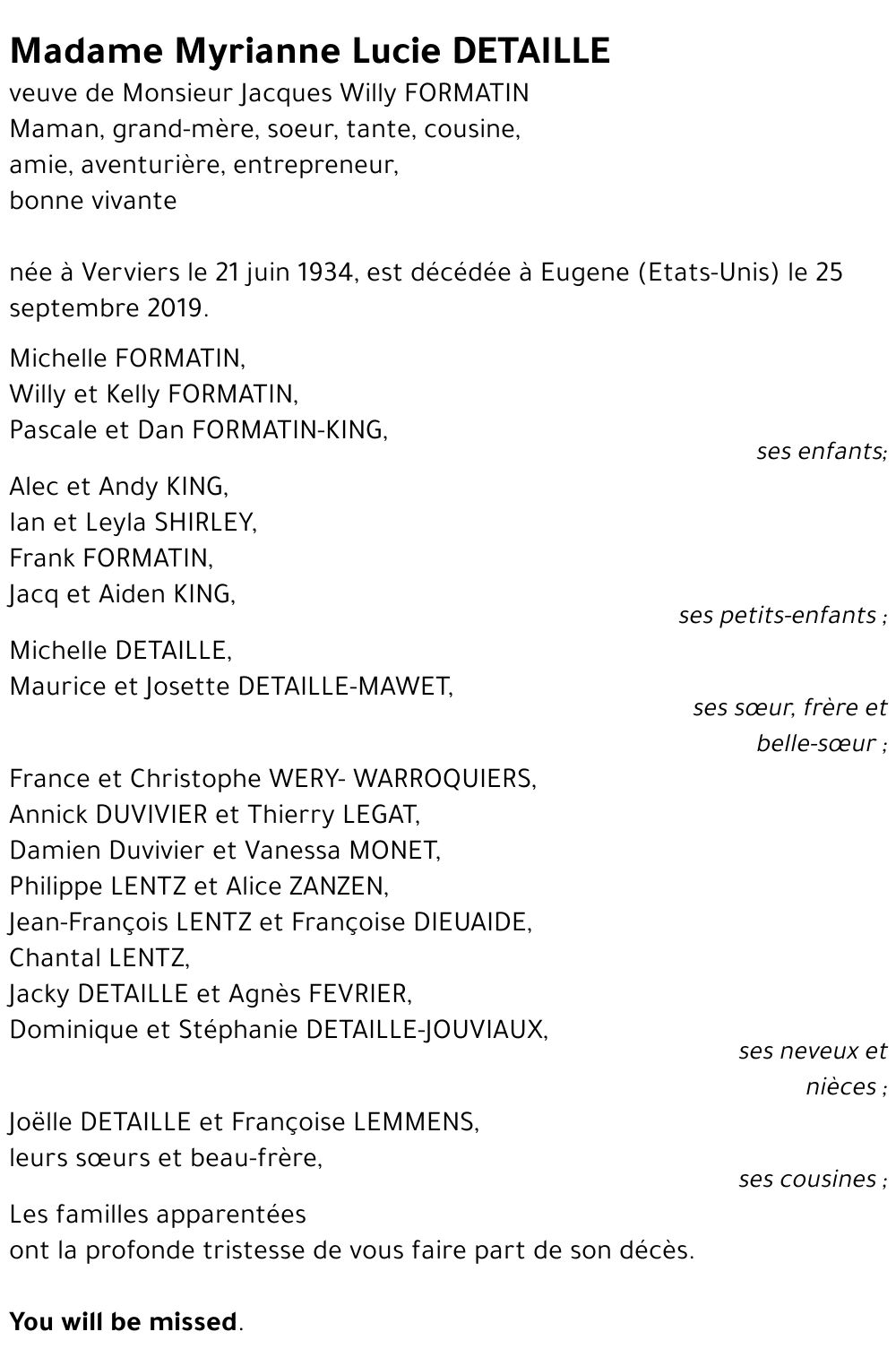 Myrianne Lucie DETAILLE