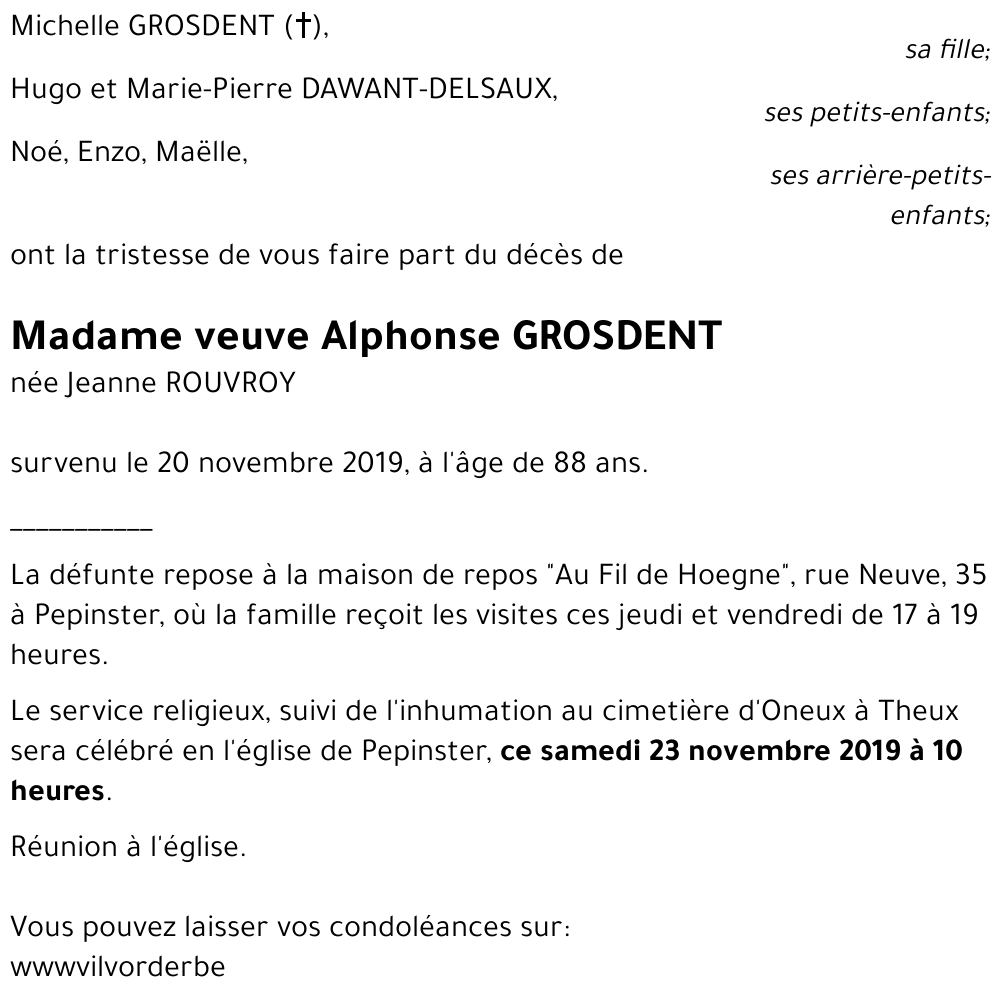 veuve Alphonse GROSDENT