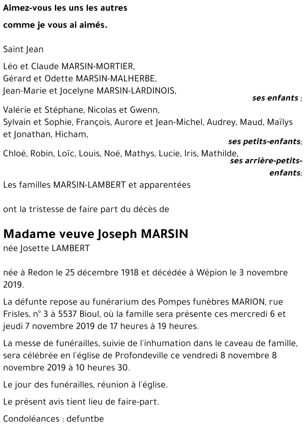 veuve Joseph MARSIN