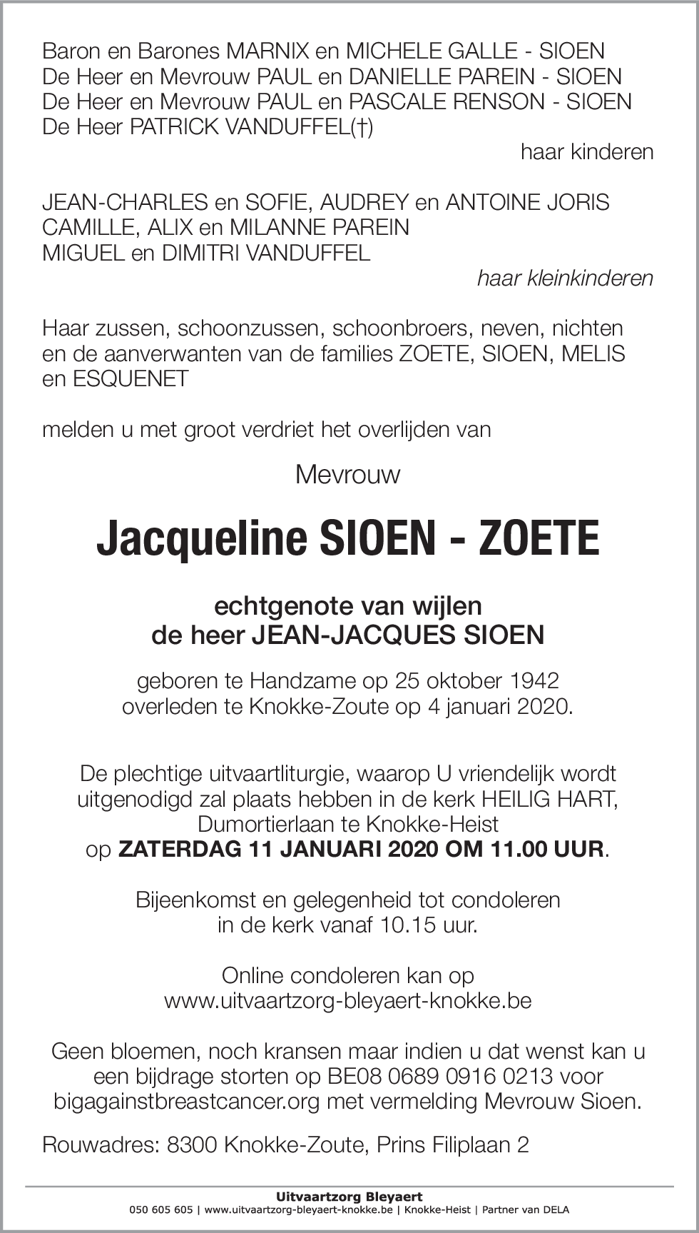Jacqueline SIOEN - ZOETE
