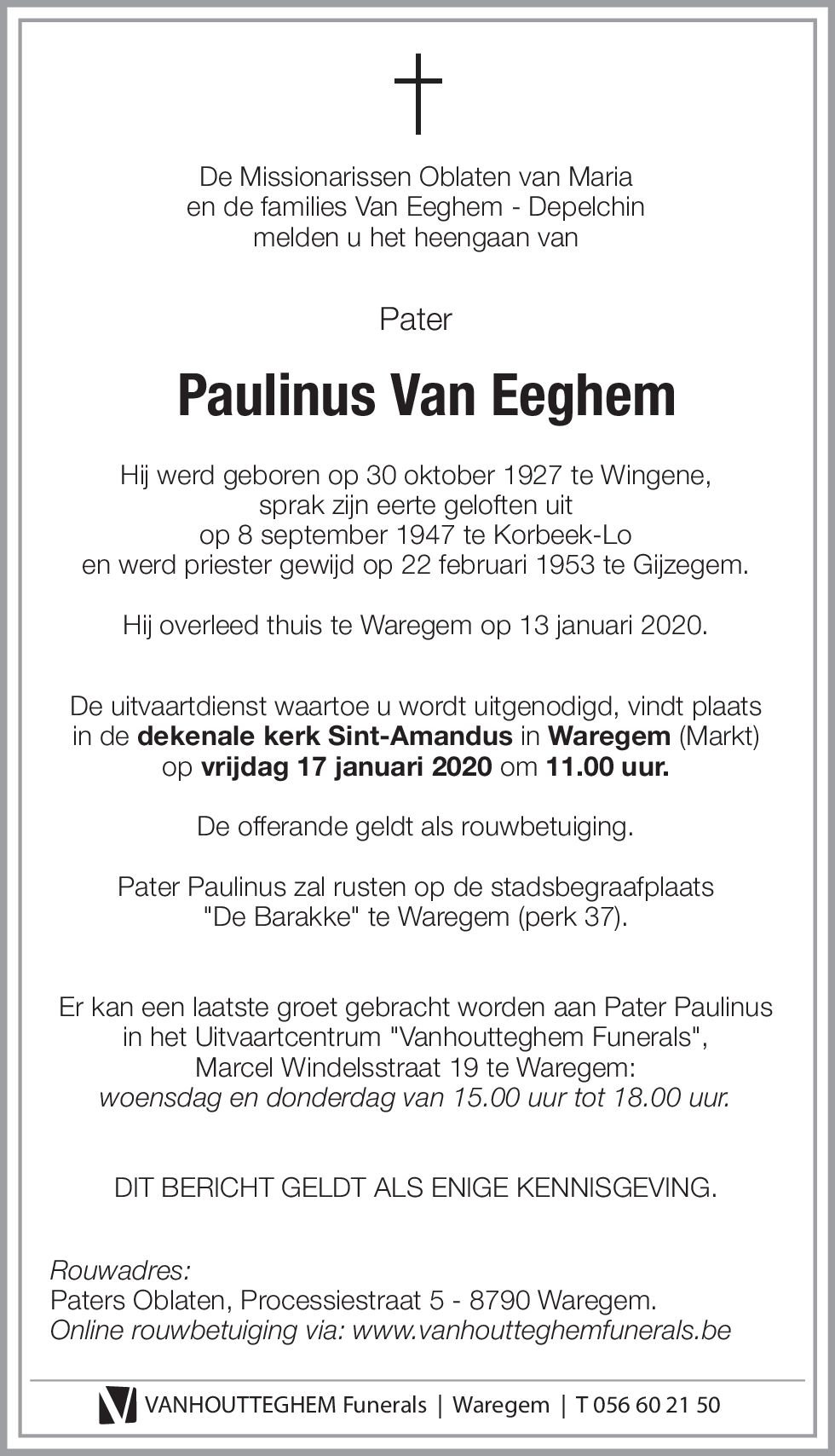 Pater Paulinus VAN EEGHEM