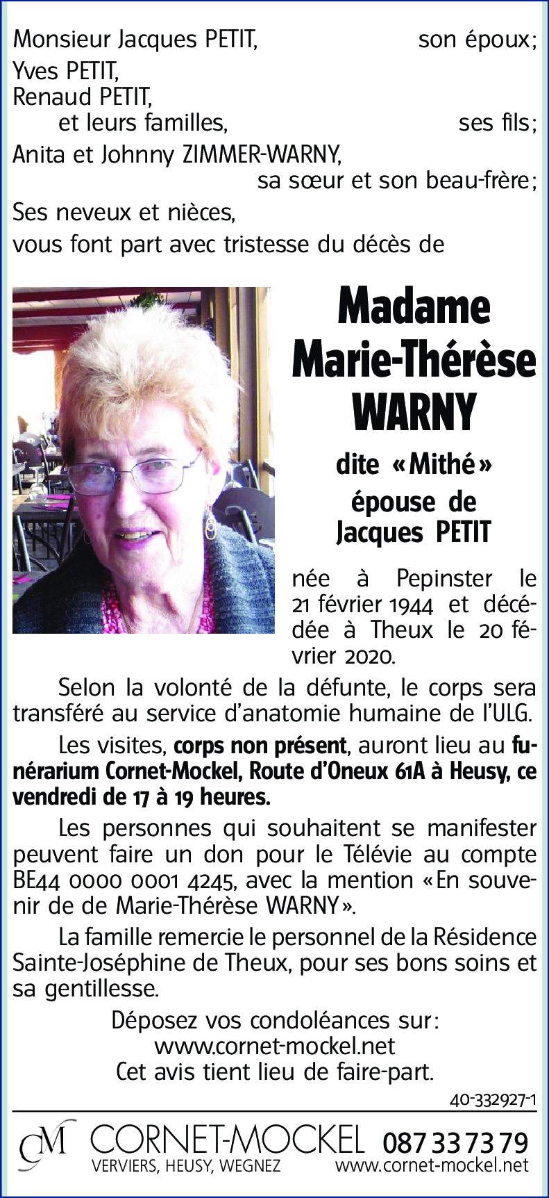 Marie-Thérèse WARNY