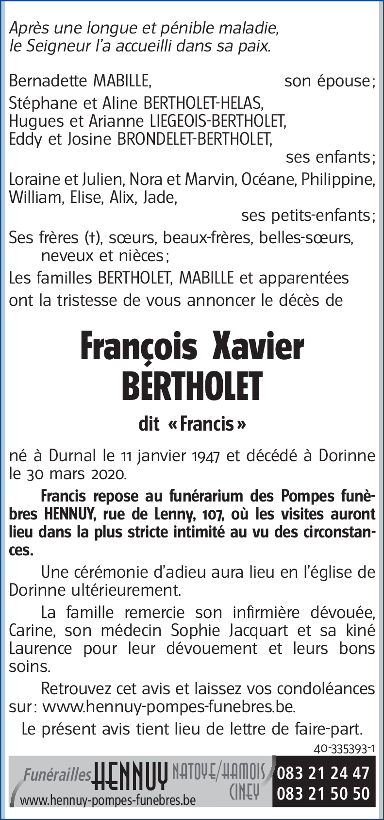 François Xavier BERTHOLET