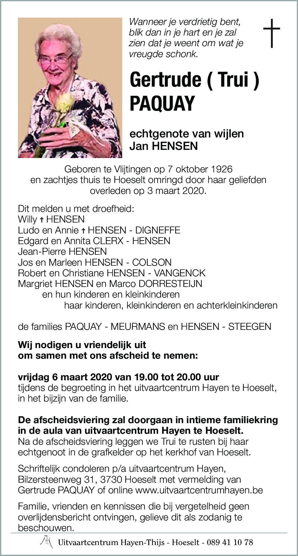 Gertrude ( Trui ) PAQUAY