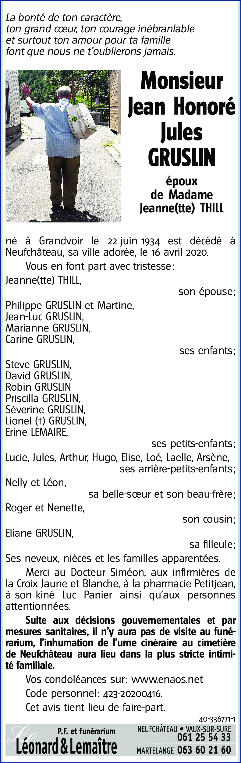 Jean Honoré Jules GRUSLIN