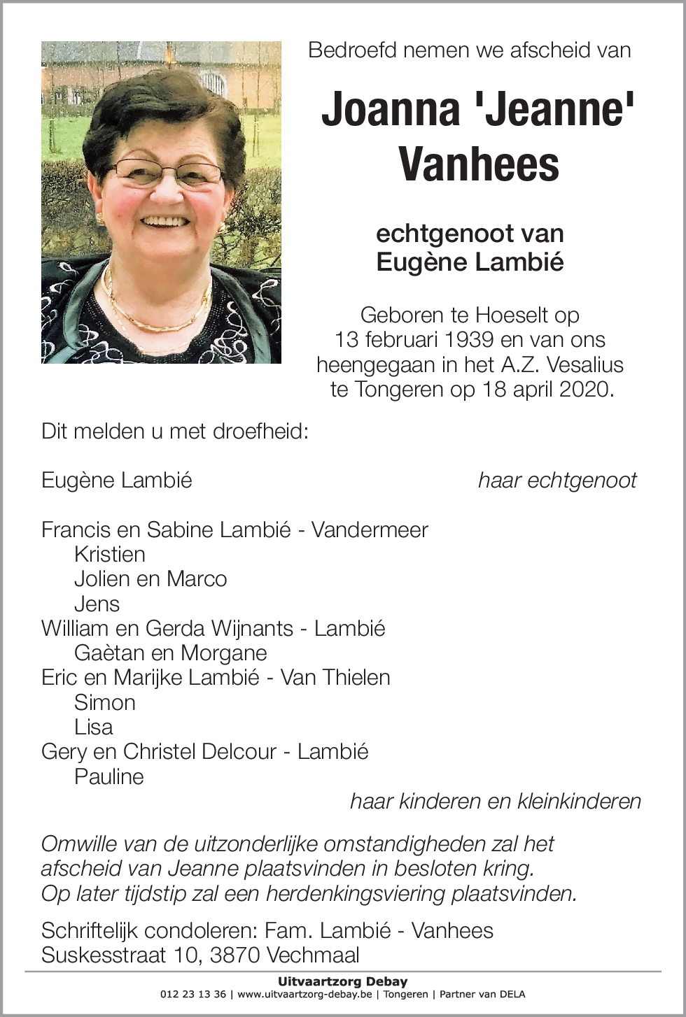 Joanna 'Jeanne' Vanhees