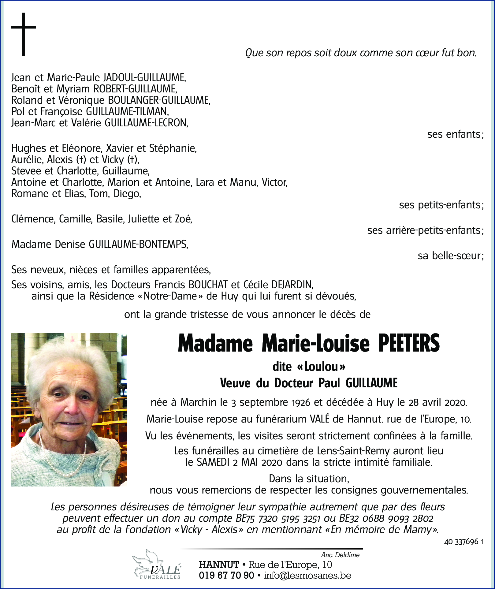 Marie-Louise PEETERS - GUILLAUME(+)