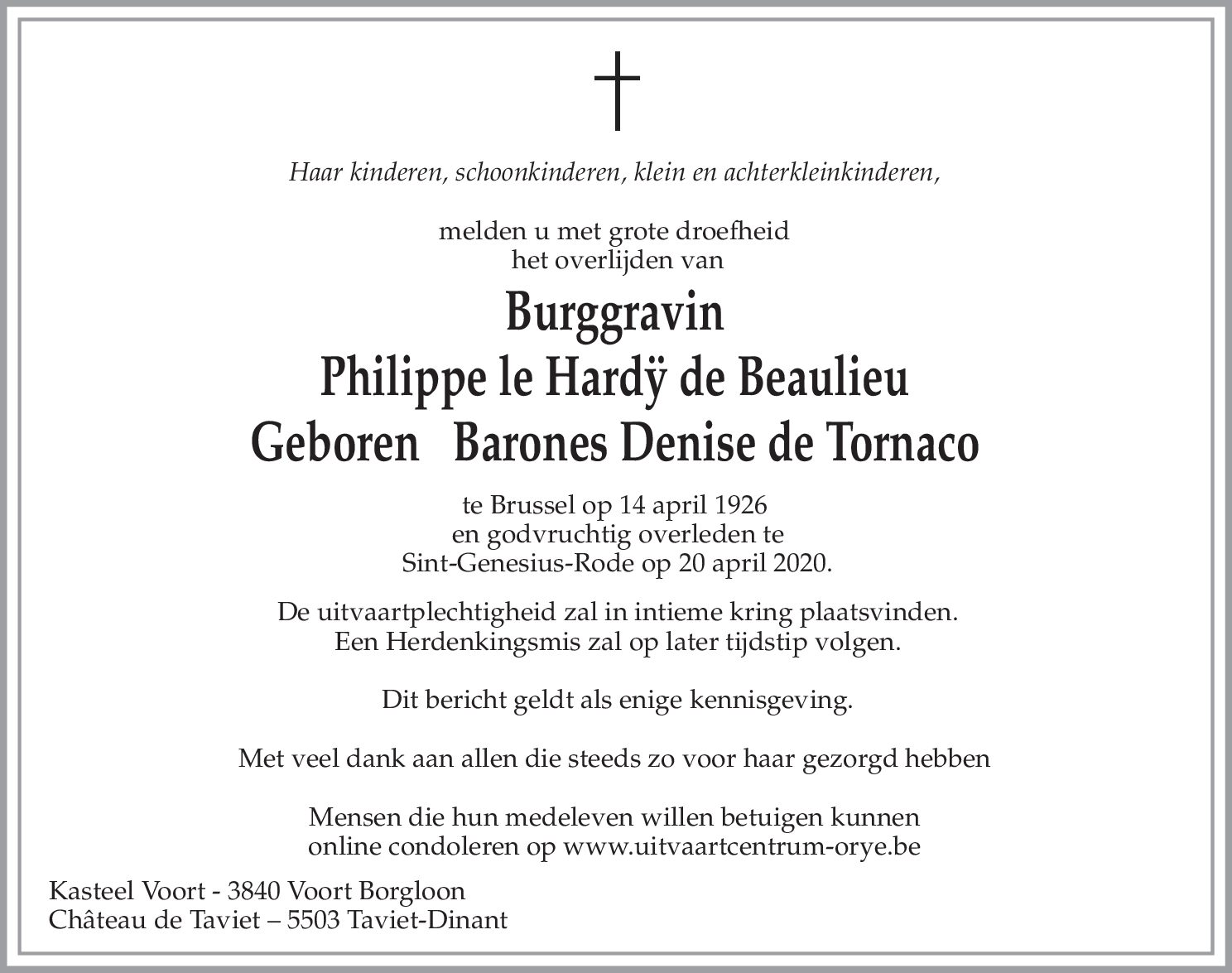 Philippe le Hardÿ de Beaulieu Geboren Barones Denise de Tornaco